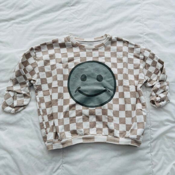 Roe + Cru White Ten Checkered Teal Smiley Face Graphic Print Sweatshirt Size 2T - Picture 6 of 6